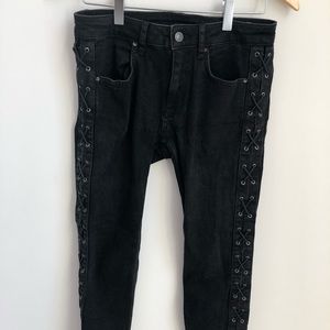 Ankle Length Black Jeans with Criss Cross Design